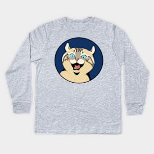 Gleeful Cat - Funny Animal Design Kids Long Sleeve T-Shirt